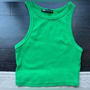 Zara Bright Green Ribbed Cropped Tank Top